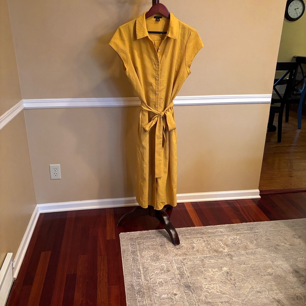 Halogen Mustard Button-Up Midi Dress